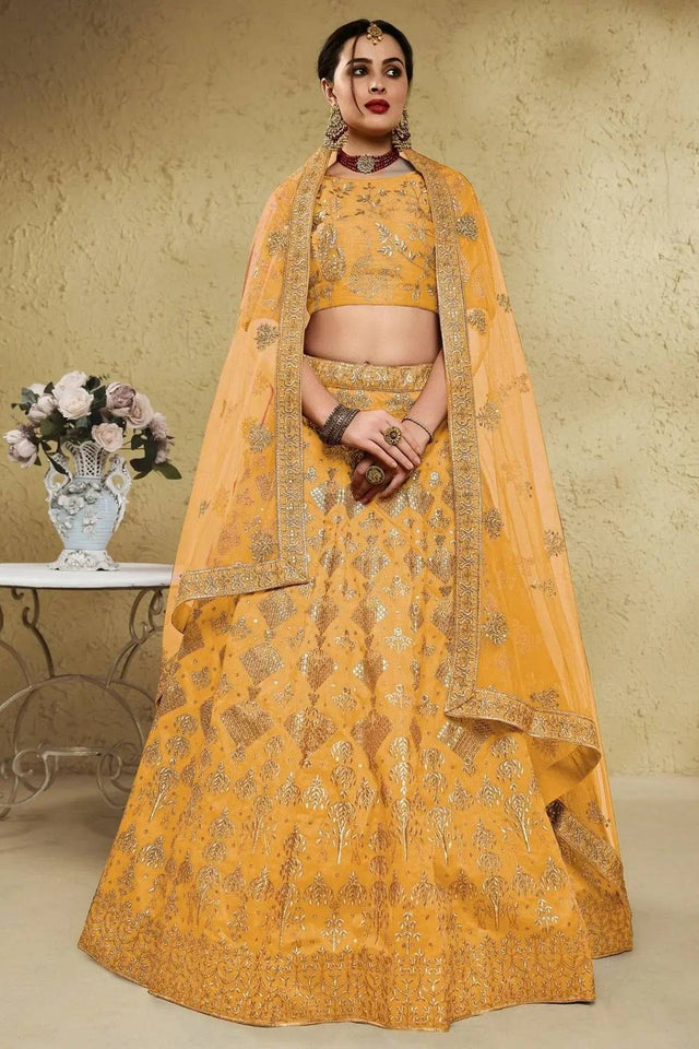Yellow Sequin With Embroidered Net Lehenga