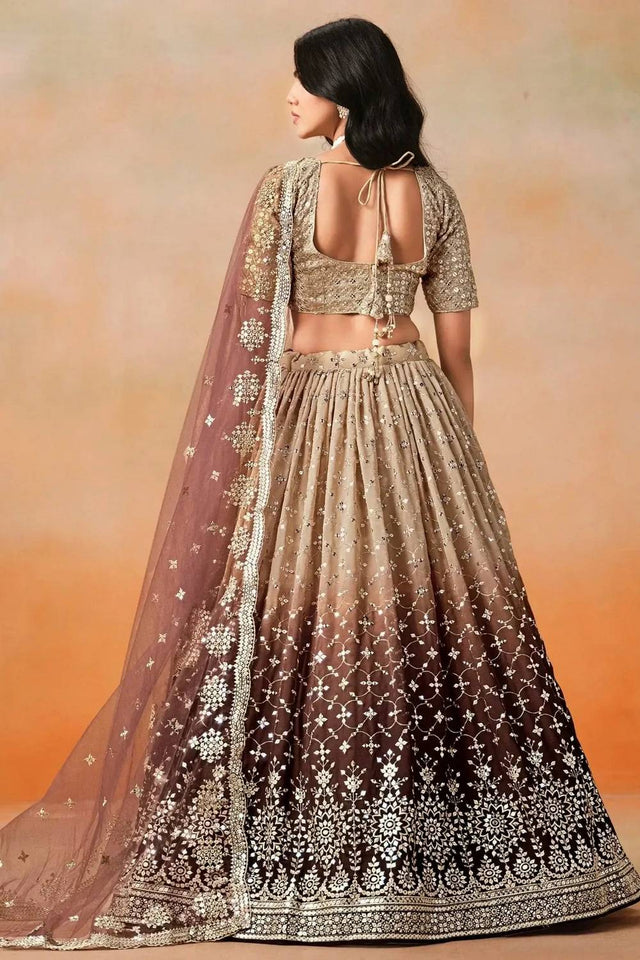 Brown Sequin Georgette Lehenga