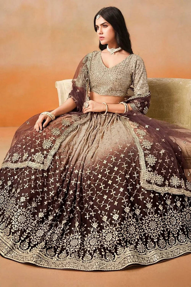 Brown Sequin Georgette Lehenga