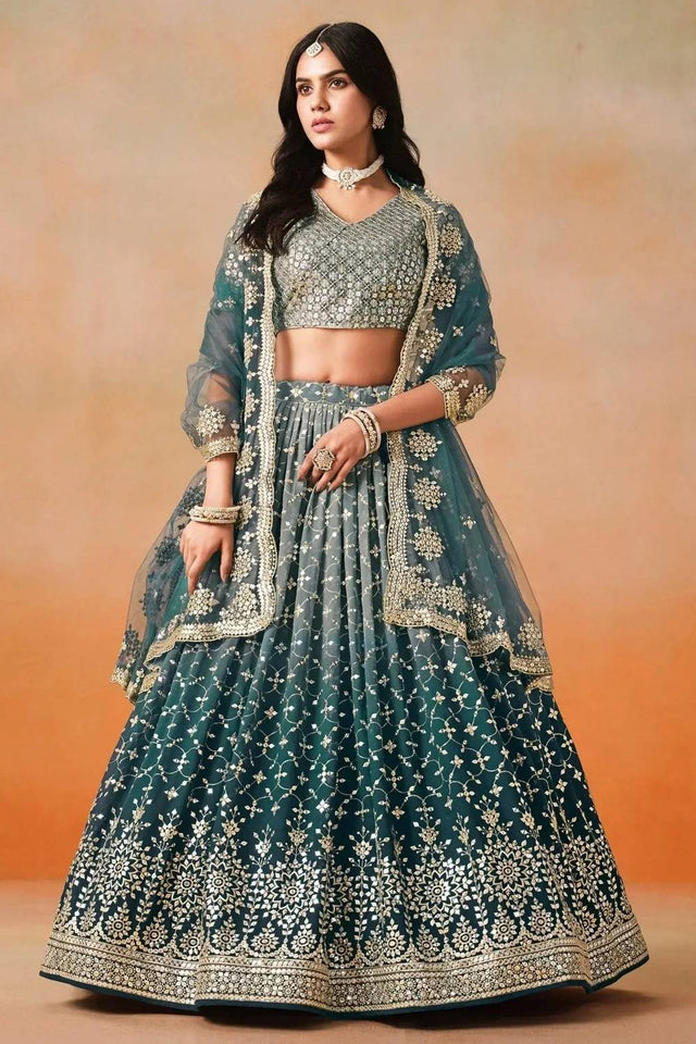 Blue Sequin Georgette Lehenga