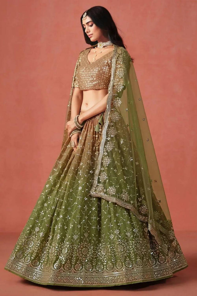 Green Sequin Georgette Lehenga