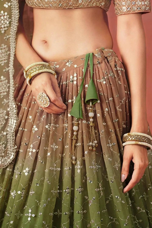 Green Sequin Georgette Lehenga