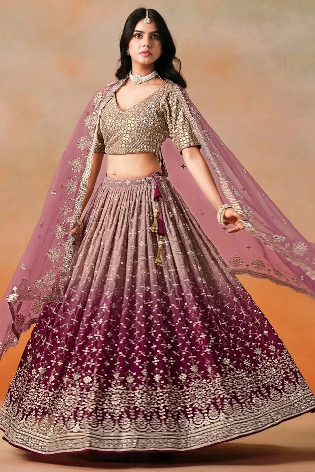 Pink Sequin Georgette Lehenga