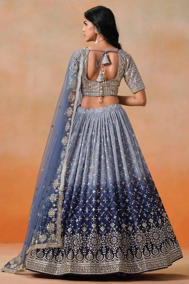 Blue Sequin Georgette Lehenga
