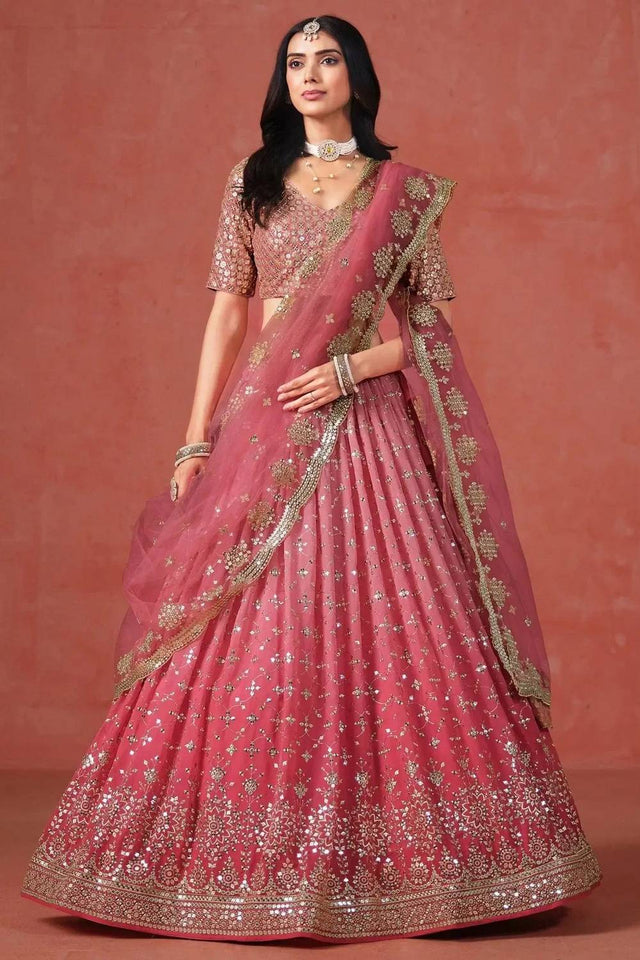 Peach Sequin Georgette Lehenga