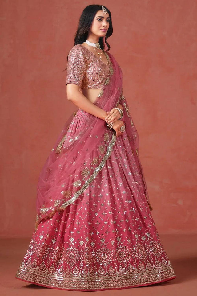 Peach Sequin Georgette Lehenga