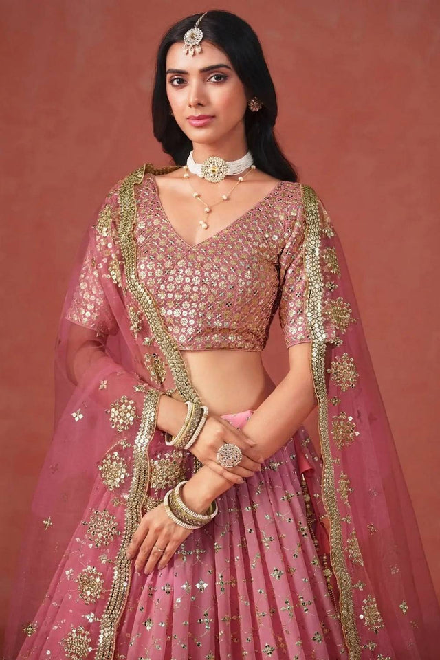 Peach Sequin Georgette Lehenga