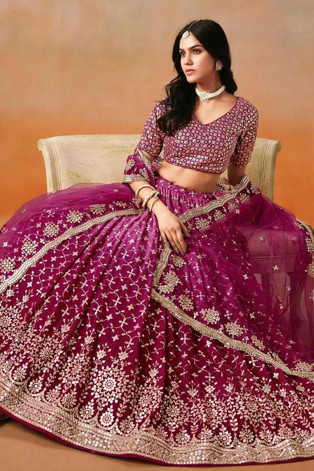 Pink Sequin Georgette Lehenga
