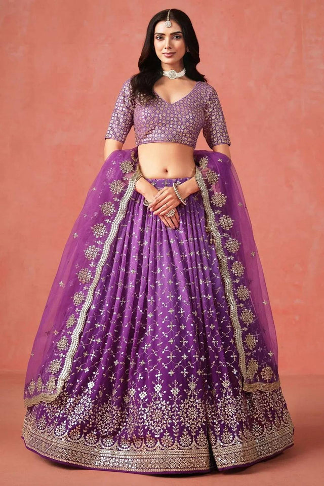 Violet Sequin Georgette Lehenga