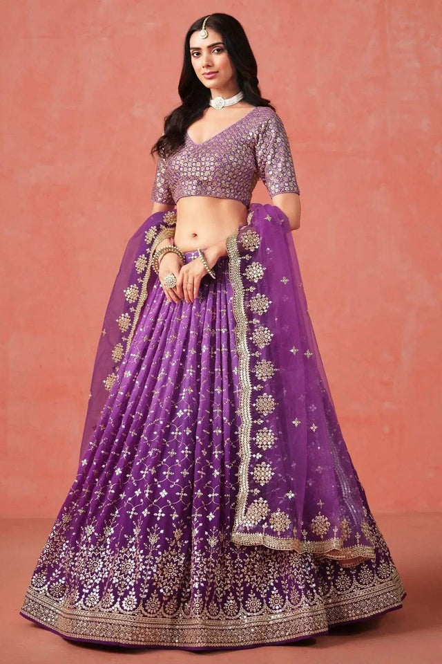 Violet Sequin Georgette Lehenga