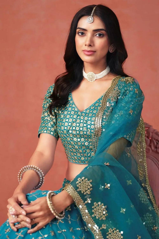 Blue Sequin Georgette Lehenga