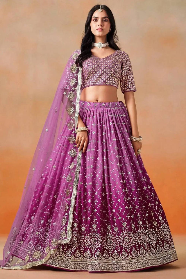 Pink Sequin Georgette Lehenga
