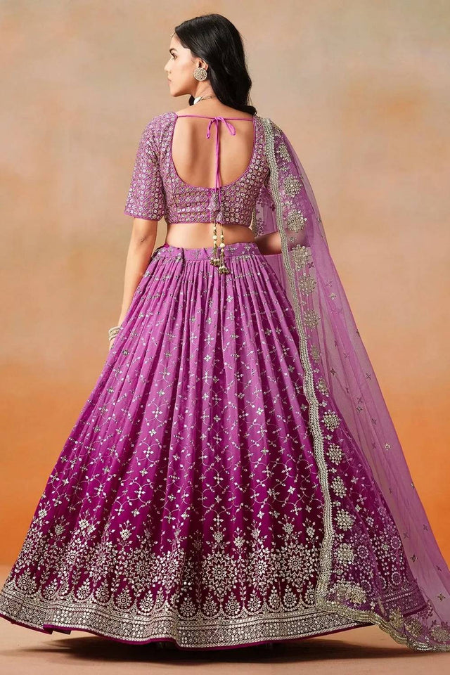 Pink Sequin Georgette Lehenga