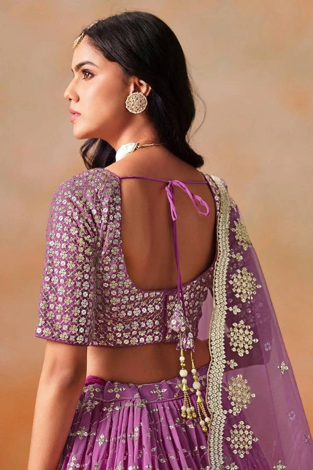 Pink Sequin Georgette Lehenga