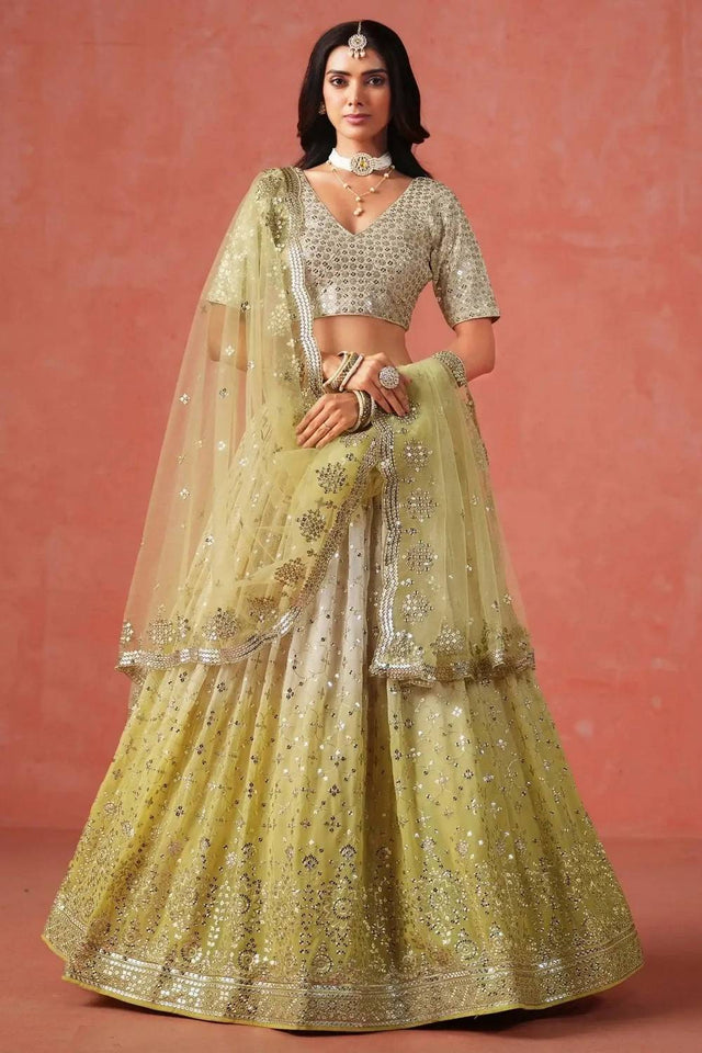 Yellow Sequin Georgette Lehenga