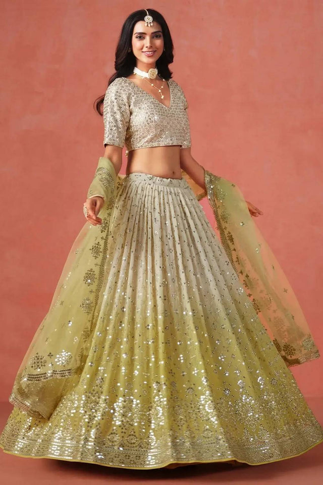Yellow Sequin Georgette Lehenga