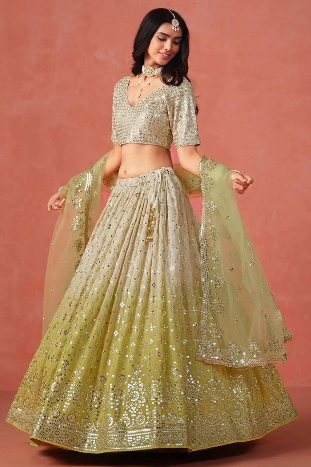 Yellow Sequin Georgette Lehenga