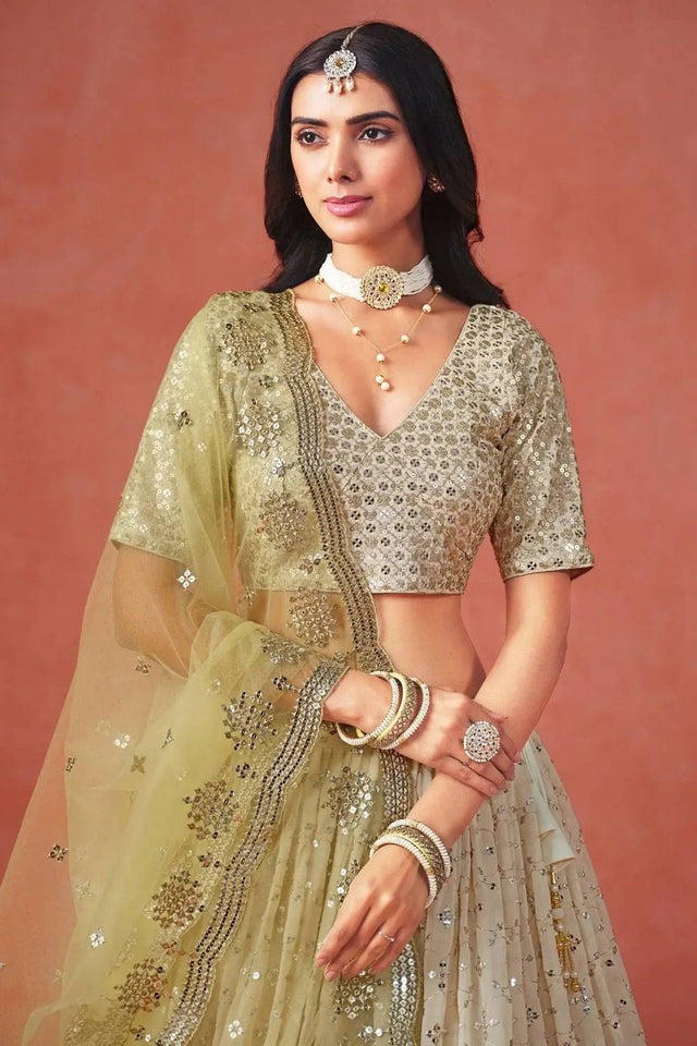 Yellow Sequin Georgette Lehenga