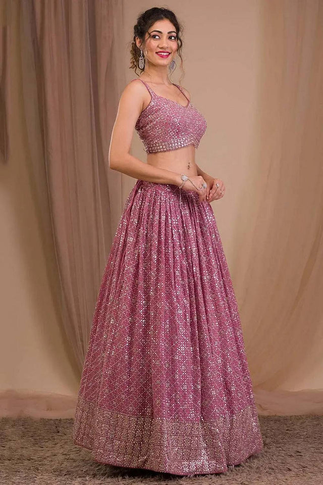Pink Sequin Georgette Lehenga