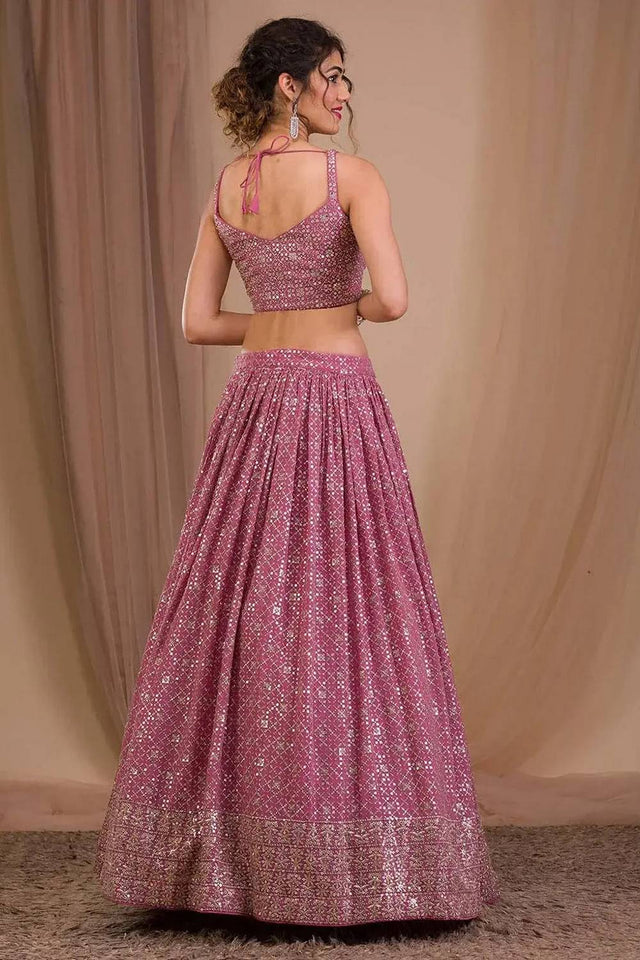 Pink Sequin Georgette Lehenga