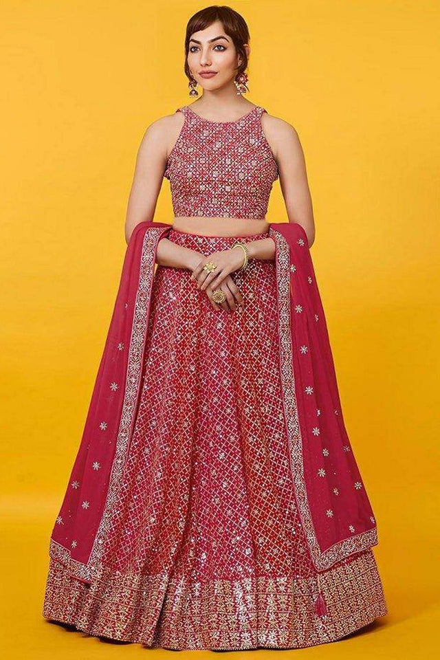 Red Sequin Georgette Lehenga