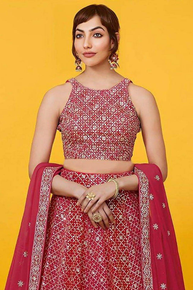 Red Sequin Georgette Lehenga