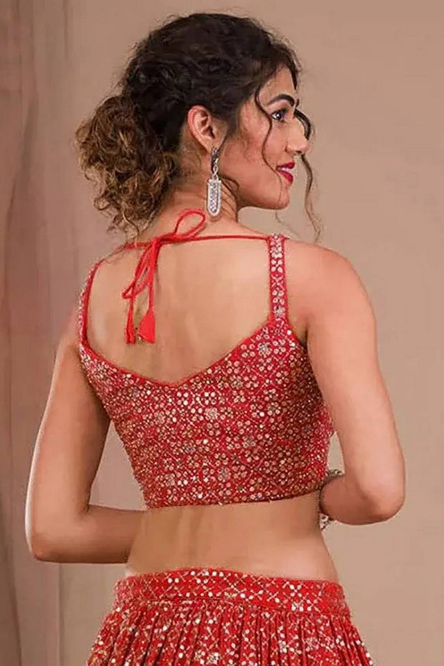 Red Sequin Georgette Lehenga