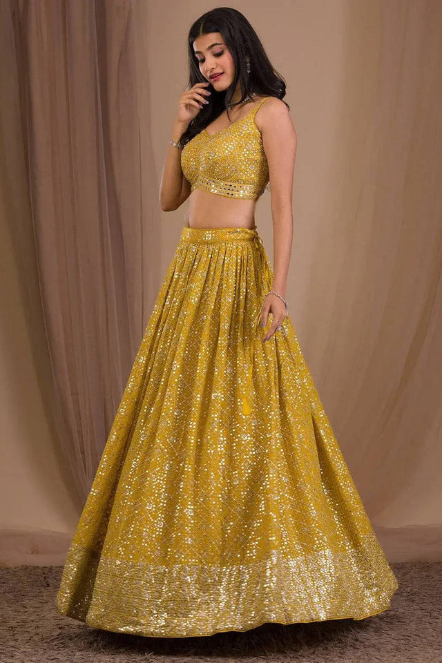 Yellow Sequin Georgette Lehenga