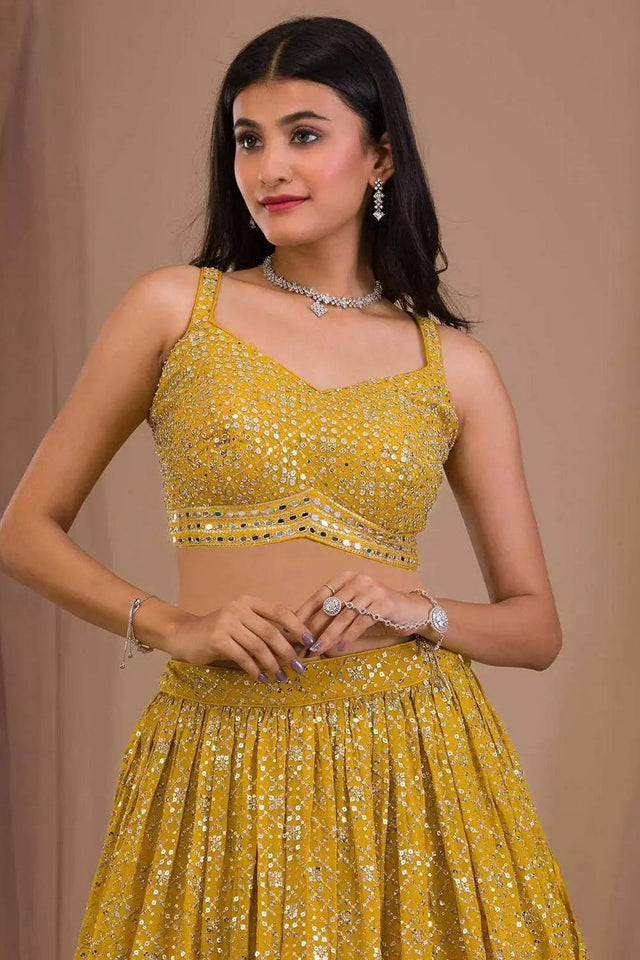 Yellow Sequin Georgette Lehenga