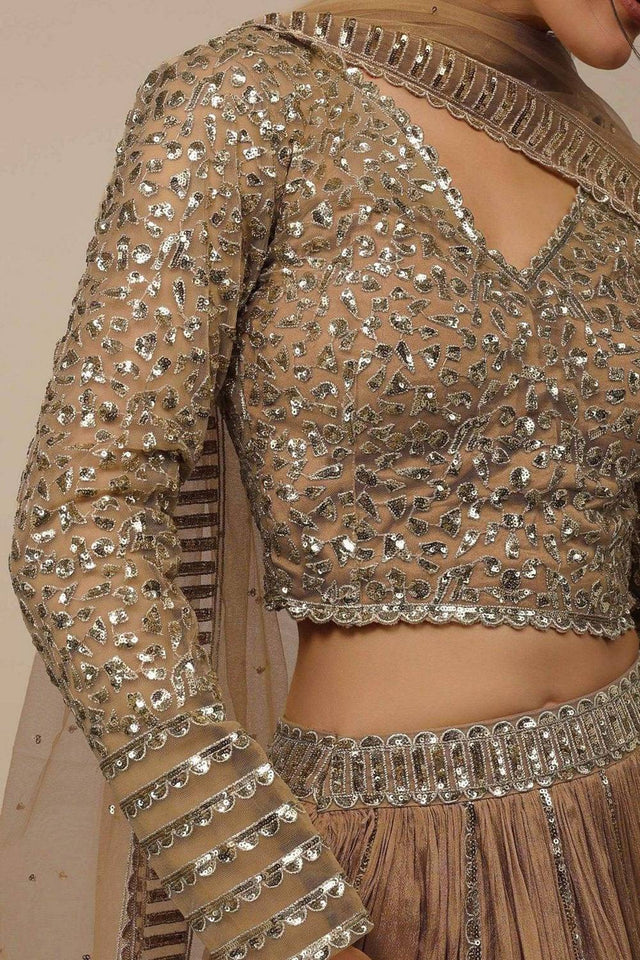 Beige Solid Georgette Lehenga