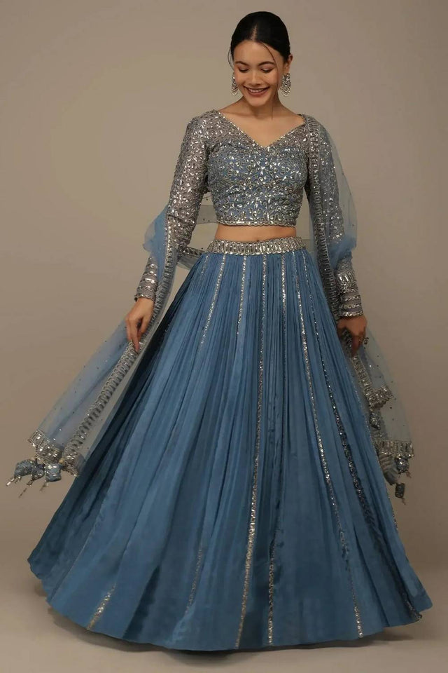Blue Solid Georgette Lehenga