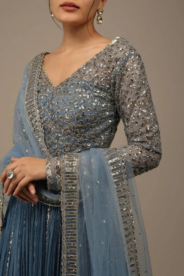 Blue Solid Georgette Lehenga