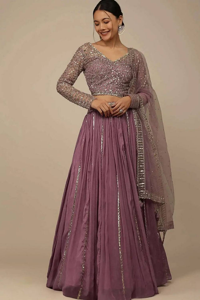 Pink Solid Georgette Lehenga