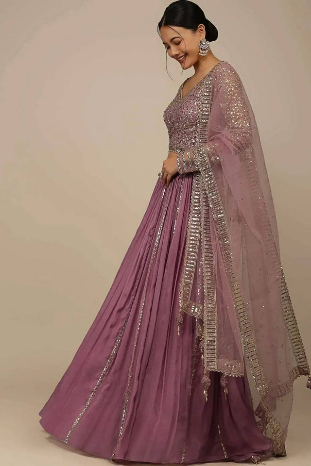 Pink Solid Georgette Lehenga