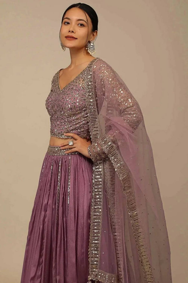 Pink Solid Georgette Lehenga