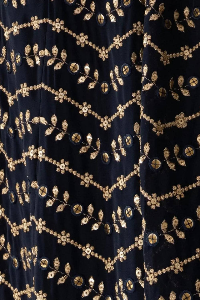 Navy Blue Floral Embroidered Georgette Lehenga