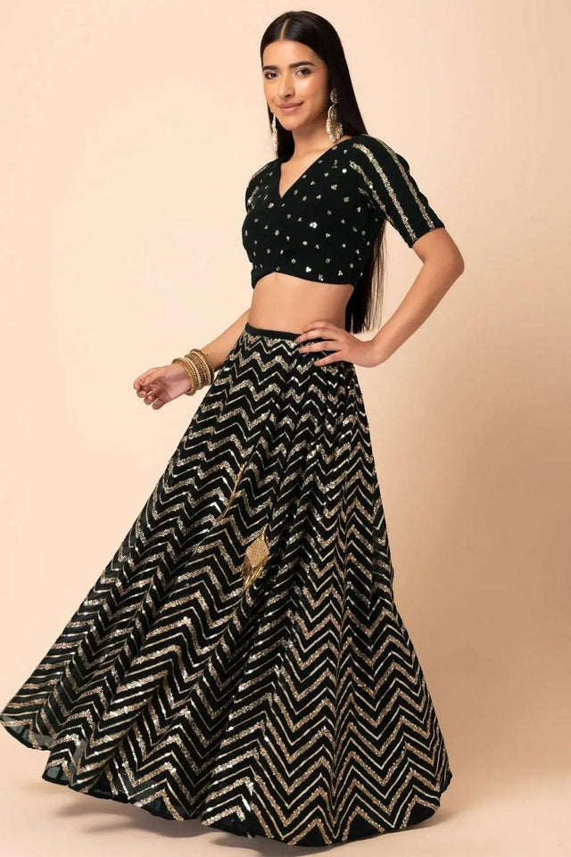 Black Sequin Georgette Lehenga