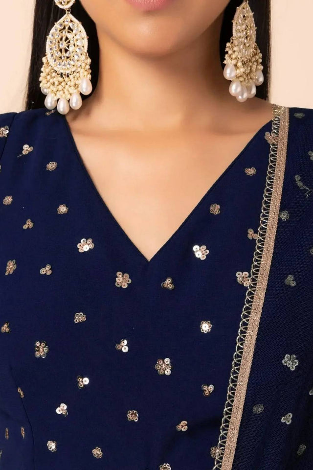 Navy Blue Sequin Georgette Lehenga