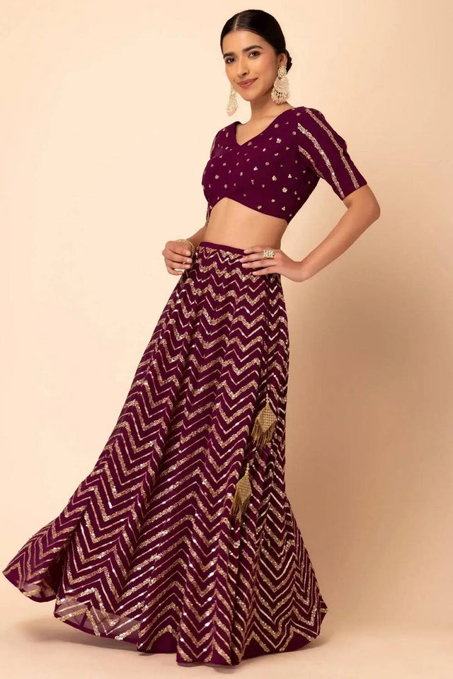 Maroon Sequin Georgette Lehenga