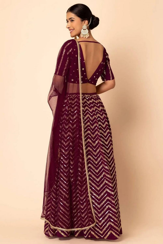 Maroon Sequin Georgette Lehenga