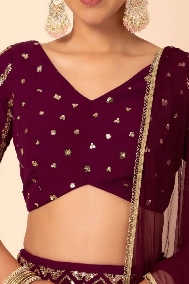 Maroon Sequin Georgette Lehenga