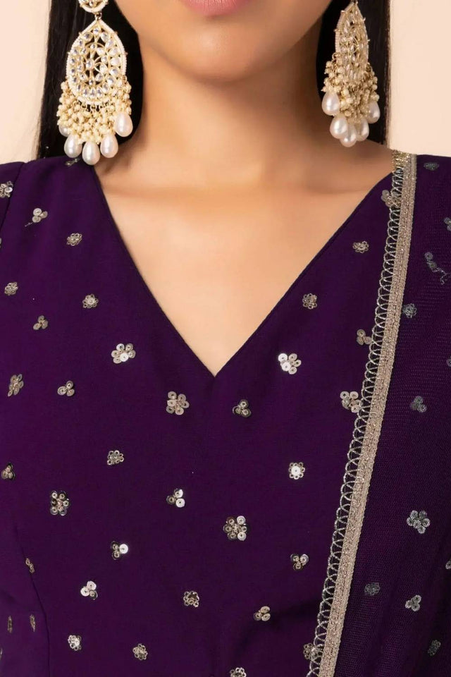 Violet Sequin Georgette Lehenga