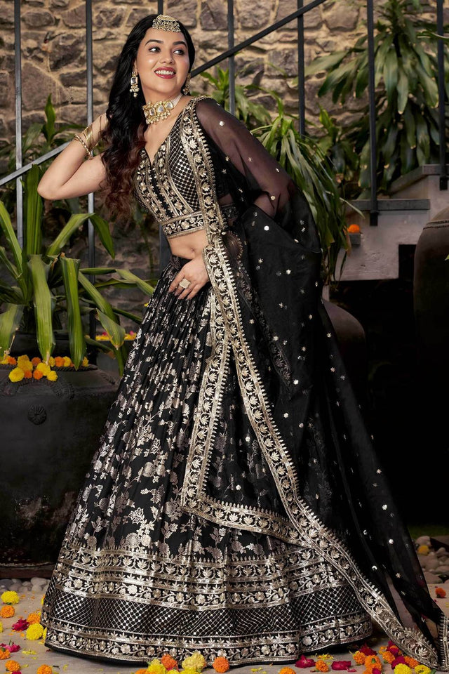 Black Banarasi Silk Lehenga