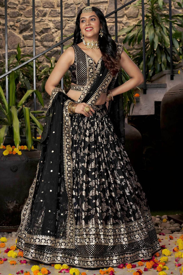 Black Banarasi Silk Lehenga