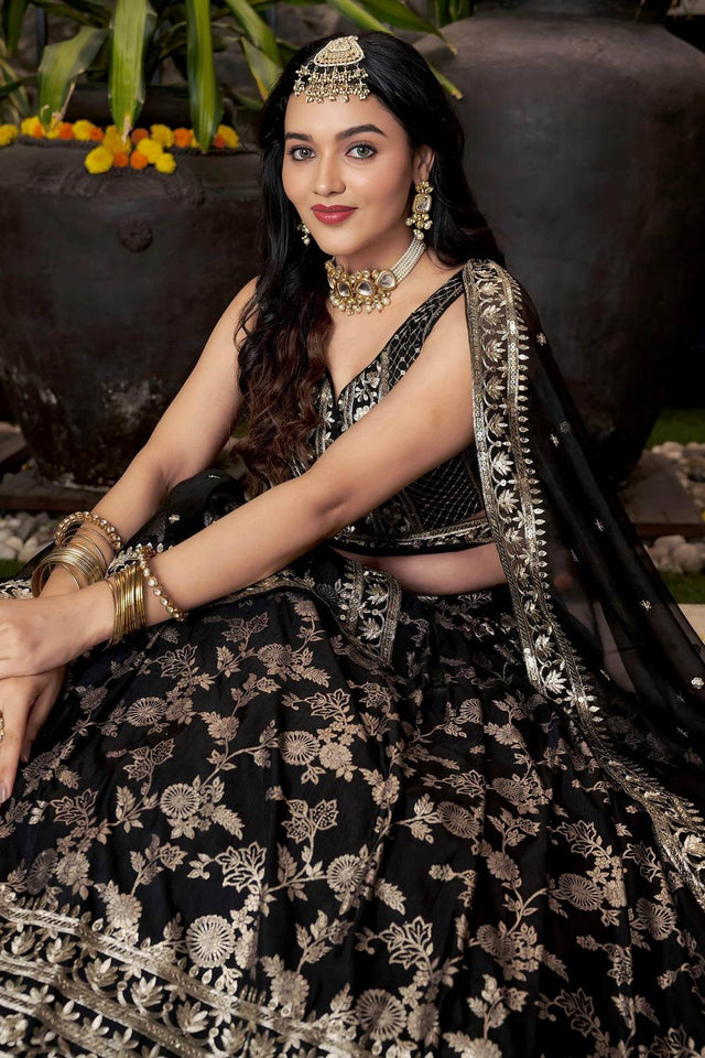 Black Banarasi Silk Lehenga