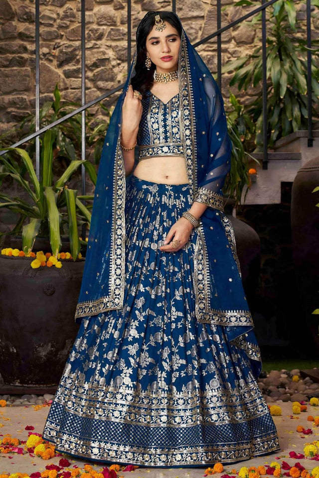 Blue Banarasi Silk Lehenga