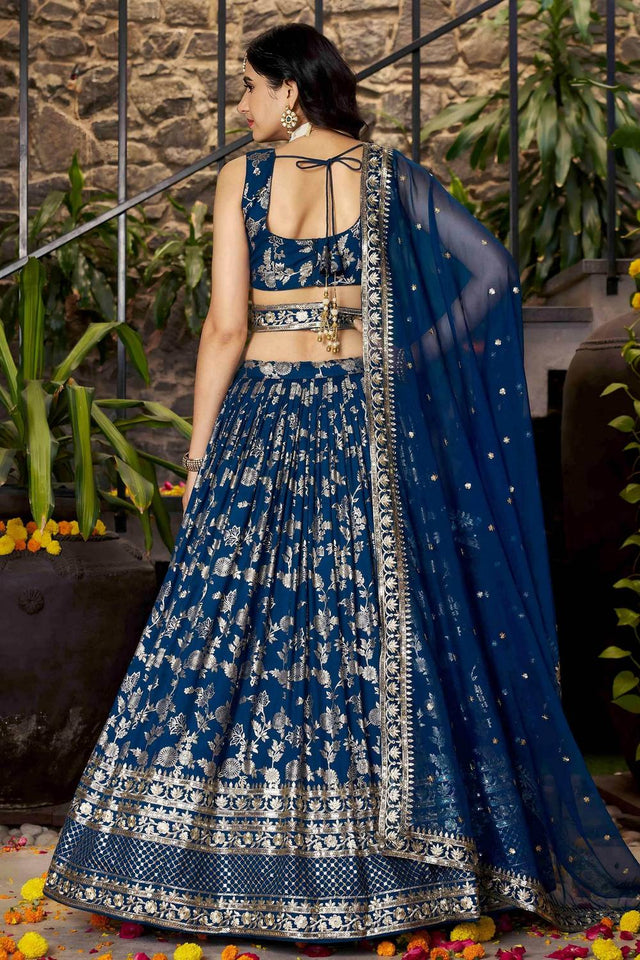 Blue Banarasi Silk Lehenga