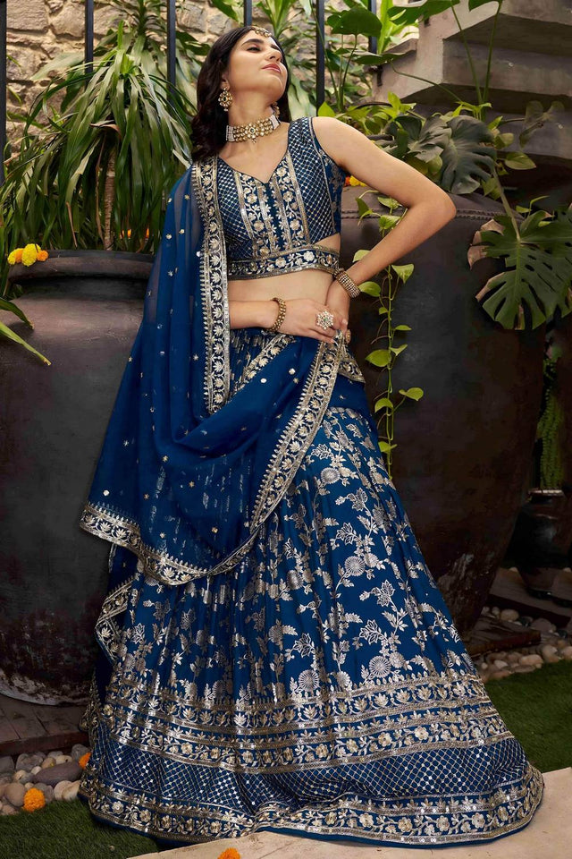 Blue Banarasi Silk Lehenga