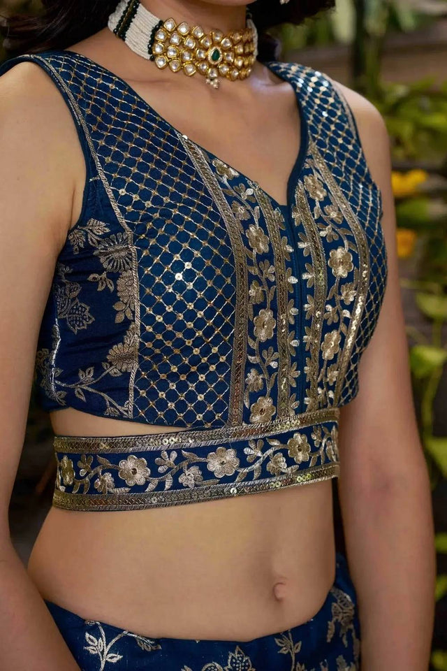 Blue Banarasi Silk Lehenga