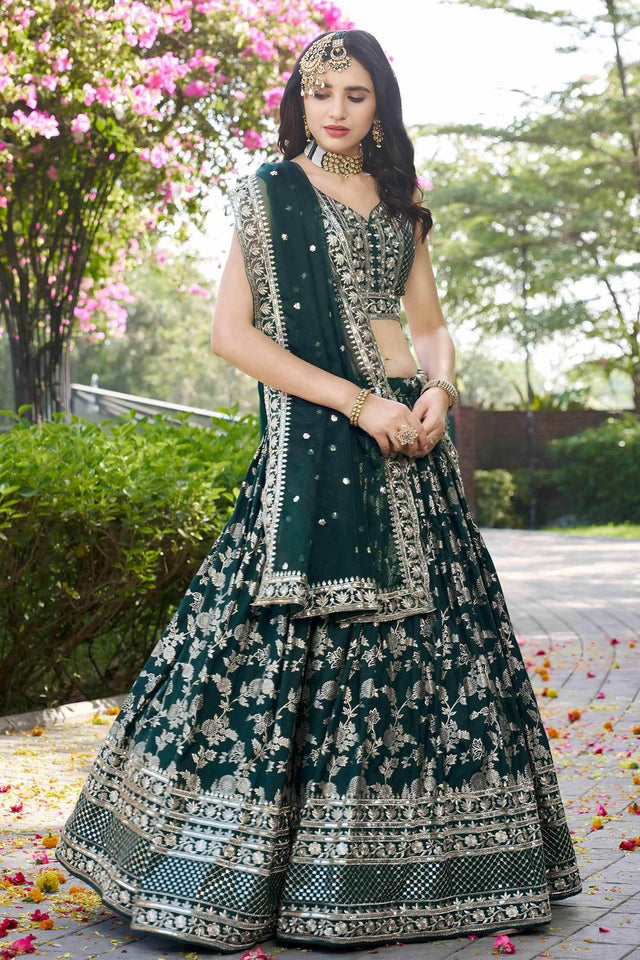 Green Banarasi Silk Lehenga